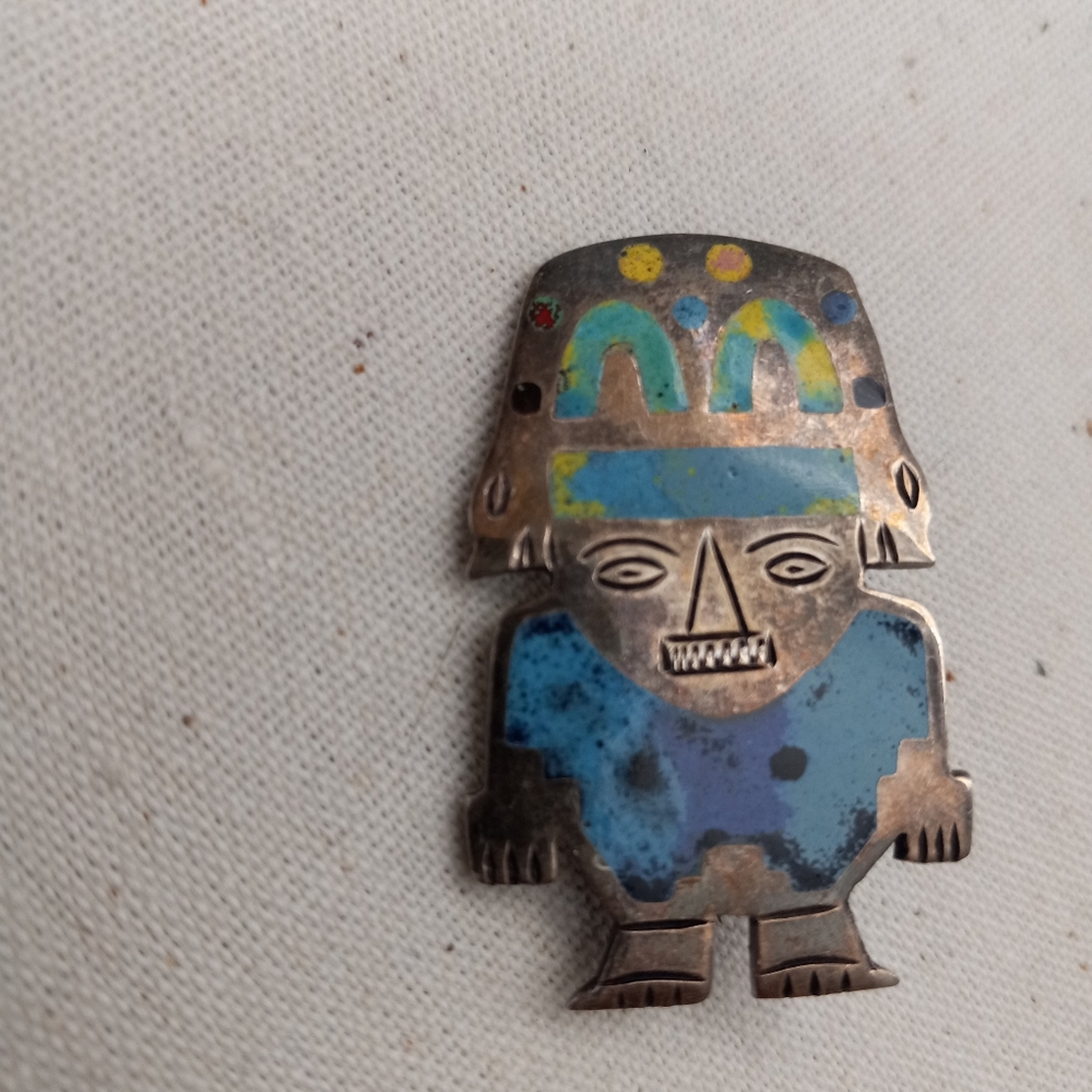 Vintage Peruvian 925 Silver Peru Inca Chimu figural Brooch